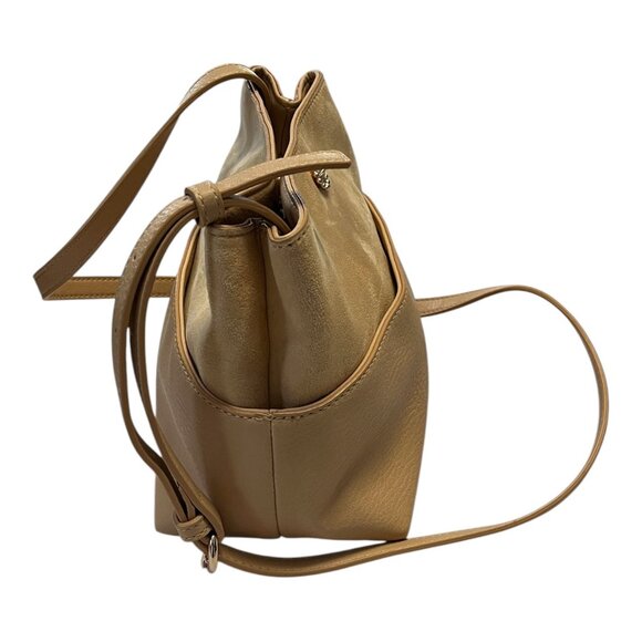 Lauren Conrad Crossbody Bag Light Tan Faux Leather Suede Gold Hardware 9.5x7.5x5 - Picture 5 of 7
